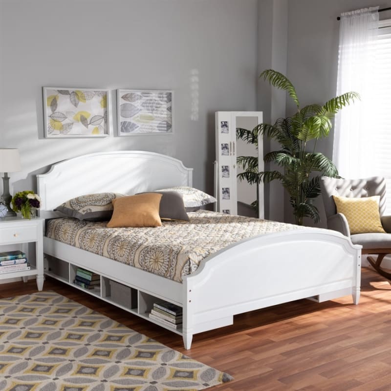 Elise Storage Platform Bed in White Finish by Baxton Studio - BAX-MG0038-White-Queen