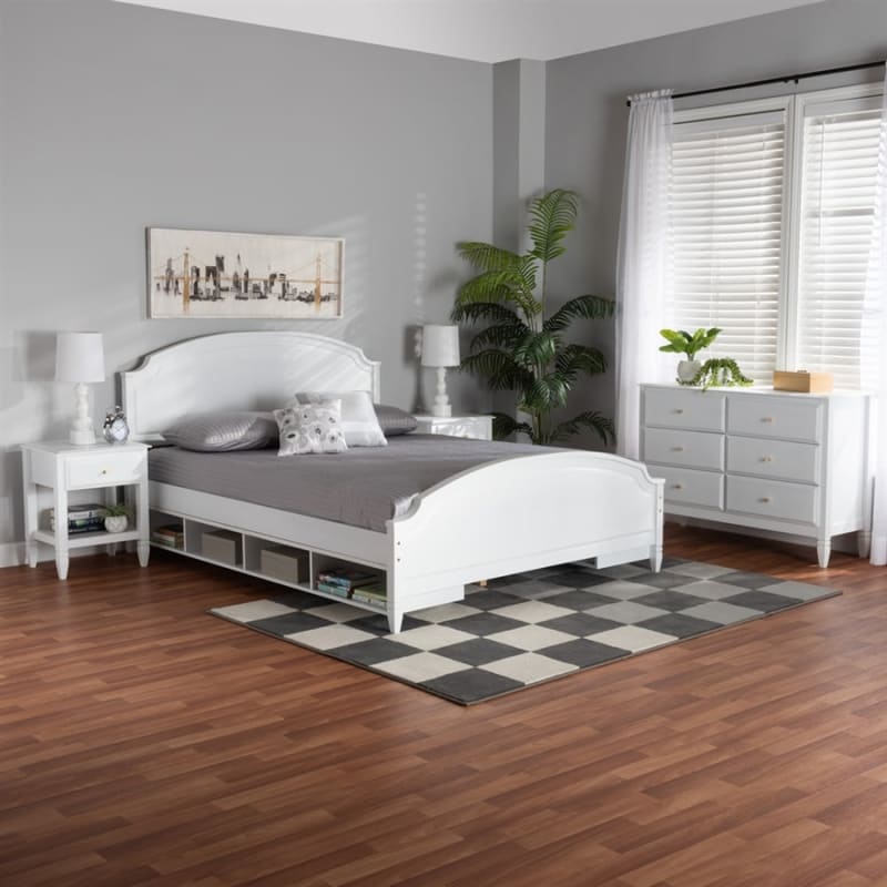 Elise 4-Piece Bedroom Set in White Finish by Baxton Studio - BAX-MG0038-White-Queen-4PC