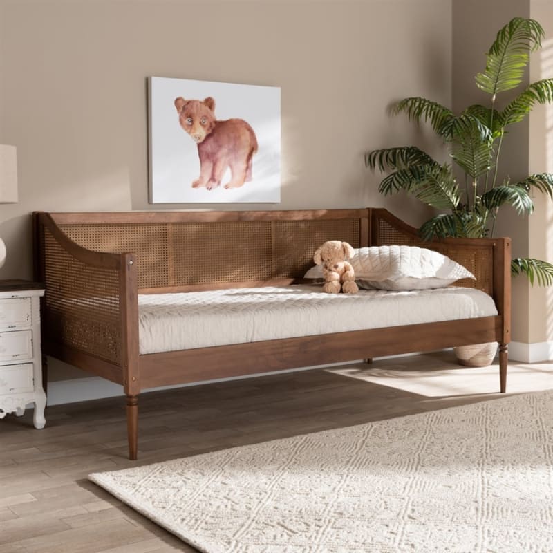 Ogden Daybed in Brown and Synthetic Rattan Finish by Baxton Studio - BAX-MG0074-Rattan/Walnut-Daybed