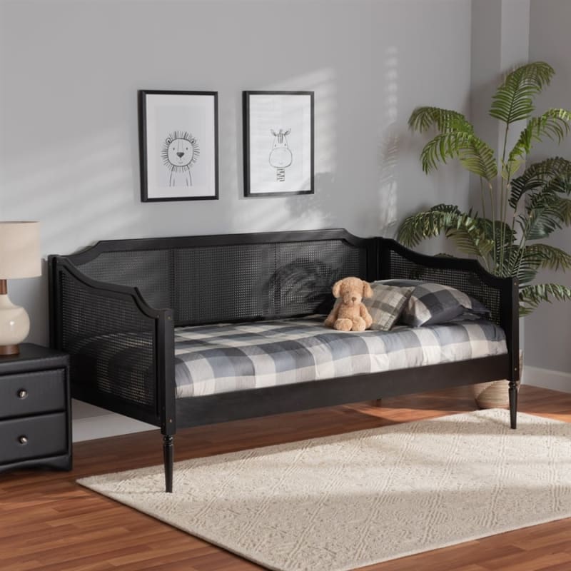 Hancock Daybed in Charcoal and Synthetic Rattan Finish by Baxton Studio - BAX-MG0075-Black Rattan/Black-Daybed