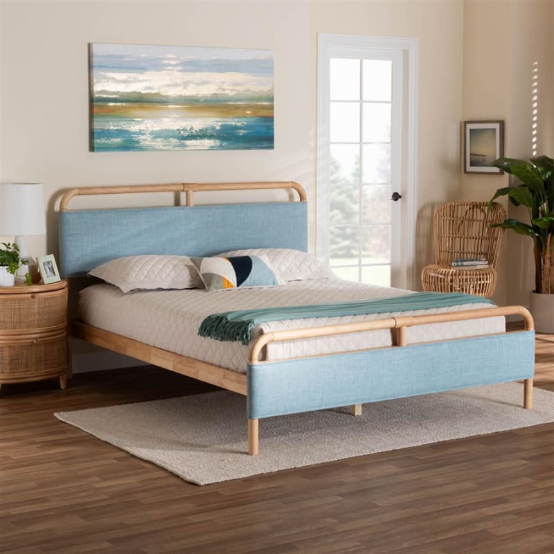 Mateo Platform Queen Bed in Blue and Natural Wood by Baxton Studio - BAX-MG0110-Blue/Natural-Queen