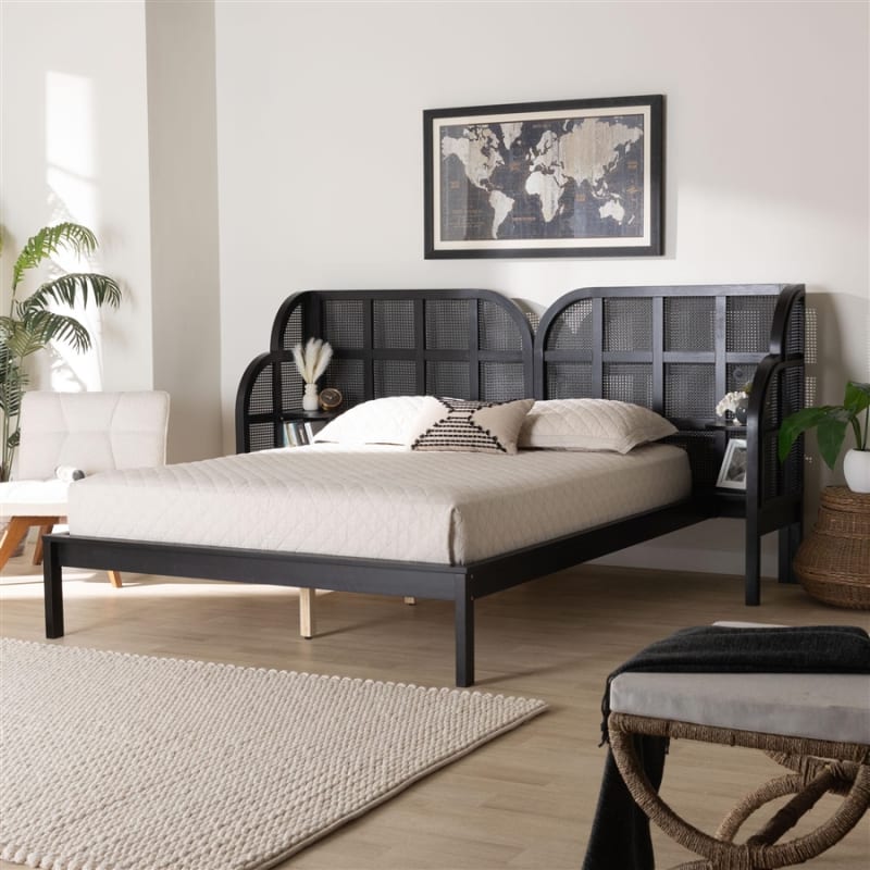 Cascadia Wingback Platform Queen Bed in Ebony Black Finish by Baxton Studio - BAX-MG0225-Ebony Black-Queen