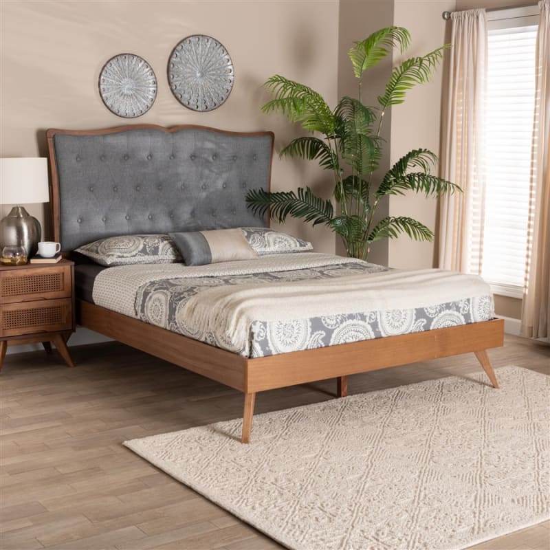 Hawthorn Platform Queen Bed in Grey and Walnut Brown Finish by Baxton Studio - BAX-MG9766/9704-Walnut-Queen