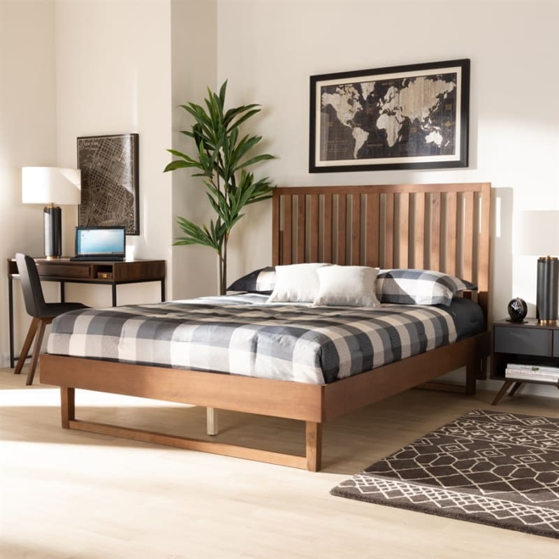 Marin Platform Bed in Walnut Brown Finish by Baxton Studio - BAX-Marin-Ash Walnut-Queen