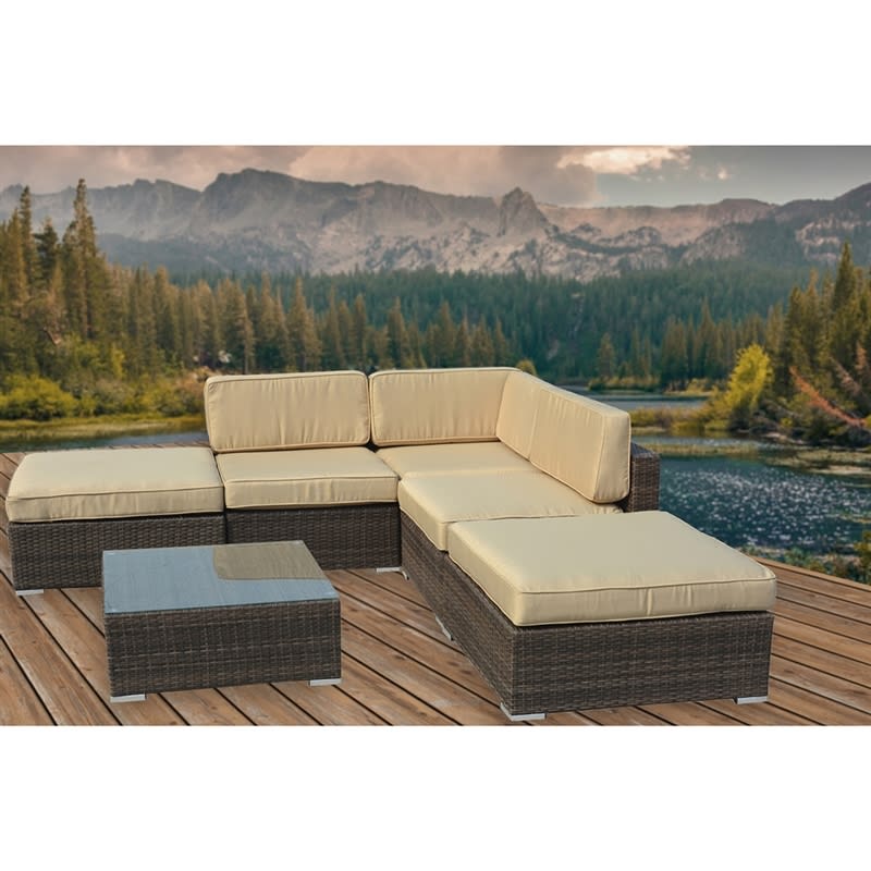 Owen Brown Wicker and Tan Linen Lawn Sectional Sofa Set by Baxton Studio - BAX-PAS-1206