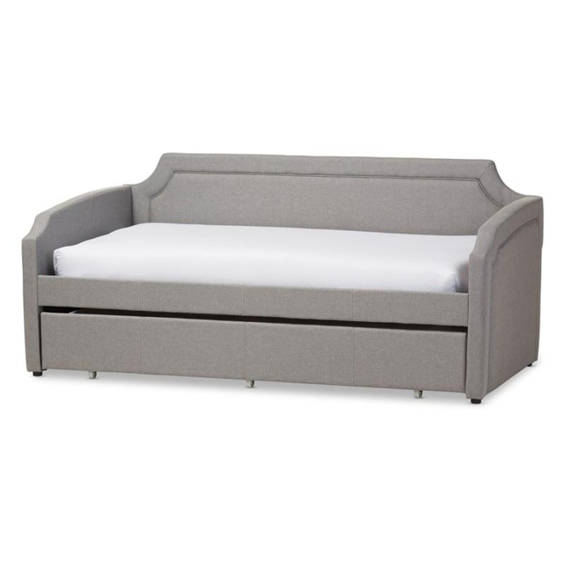 Parkson Daybed with Trundle in Grey Fabric Finish by Baxton Studio - BAX-Parkson-Grey-Daybed