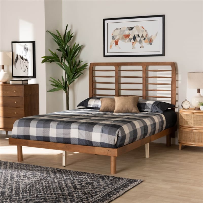Petra Platform Full Bed in Ash Walnut Finish by Baxton Studio - BAX-Petra-Ash Walnut-Full