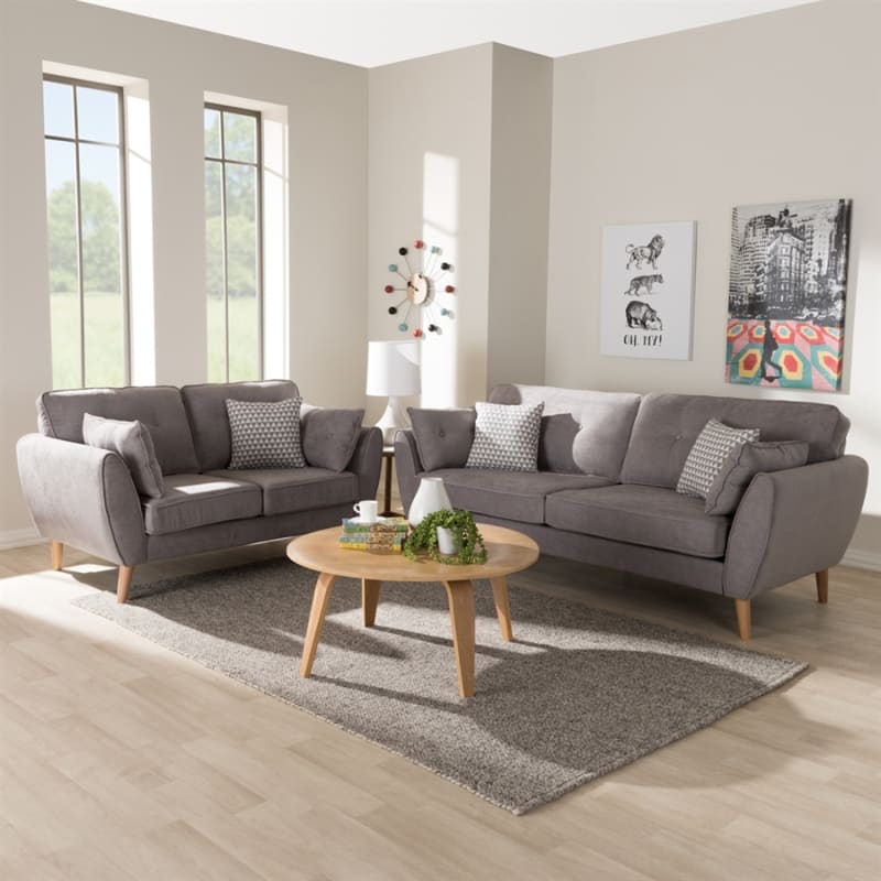 Miranda Mid-Century Modern Light Grey 2-Piece Living Room Set by Baxton Studio - BAX-R2006-Grey-2PC-Set