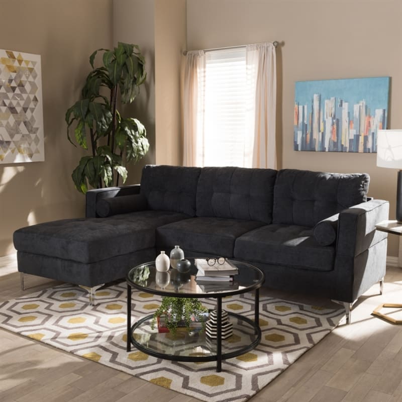 Mireille Modern and Contemporary Dark Grey Sectional by Baxton Studio - BAX-R7860-Dark Gray-LFC