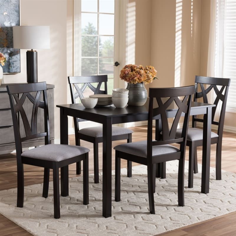 Sylvia 5 Piece Rectangular Dining Room Set in Grey and Dark Brown ...