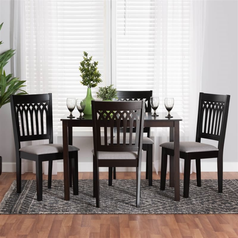 Genesis 5 Piece Rectangular Dining Room Set in Grey and Dark Brown Finish by Baxton Studio - BAX-RH389C-Grey/Dark Brown-5PC