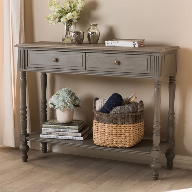 Noemie Country Cottage 2-Drawer Console Table in Brown Finish by Baxton Studio - BAX-ROB10-Brown-ST