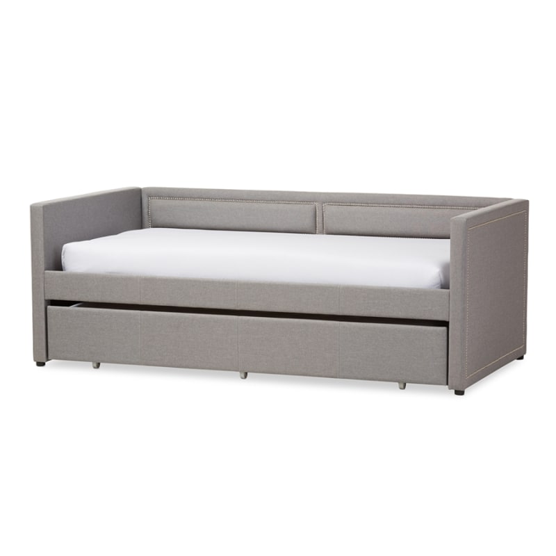 Raymond Daybed with Trundle in Grey Fabric Finish by Baxton Studio - BAX-Raymond-Grey-Daybed