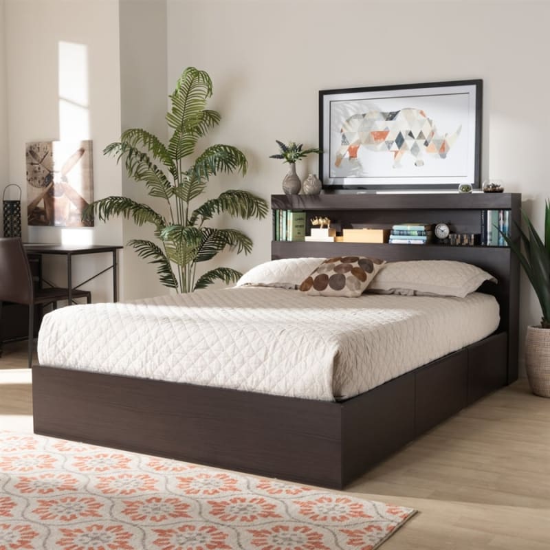 Blaine Platform Storage Bed in Dark Brown Finish by Baxton Studio - BAX-SEBED1302026-Modi Wenge-Queen
