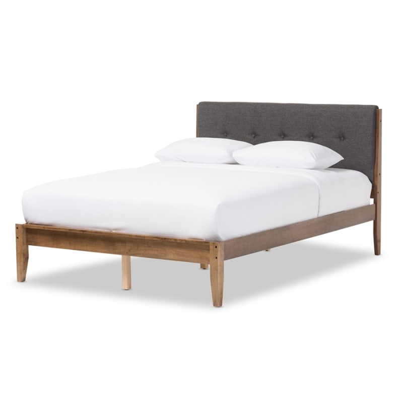 Leyton Platform Bed in Grey Fabric Finish by Baxton Studio - BAX-SW8013-Grey-Queen