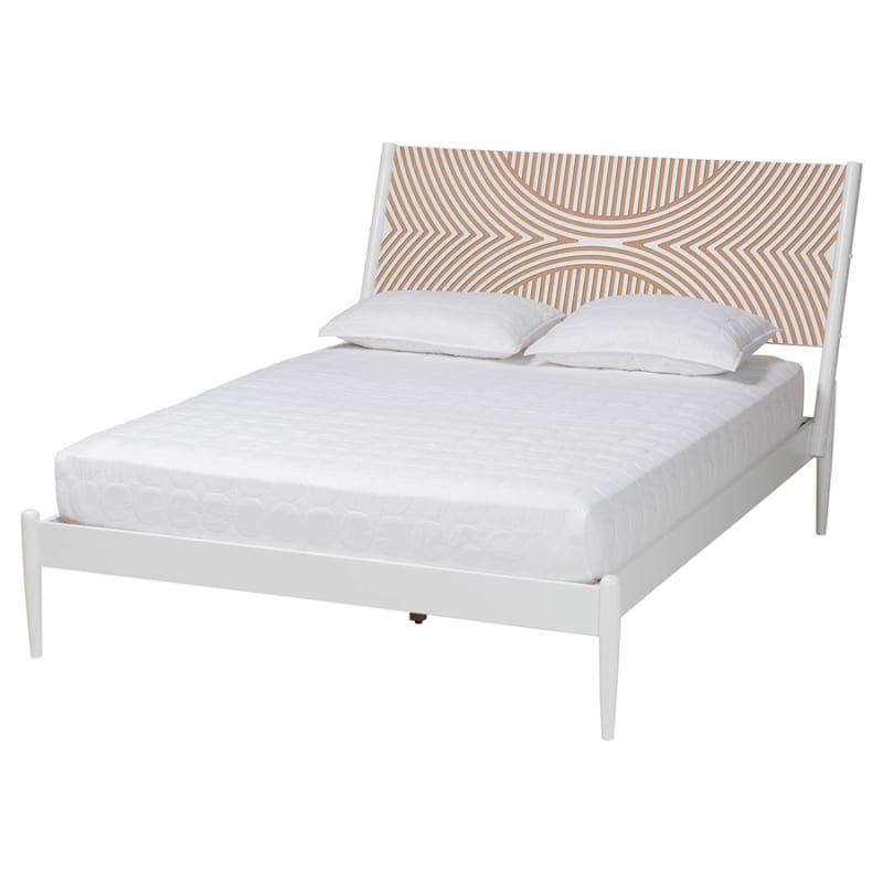 Louetta Caved Contrasting Queen Bed in White Finish by Baxton Studio - BAX-SW8591-White-Queen