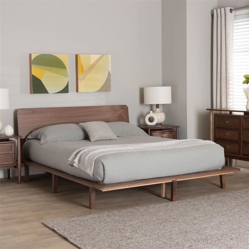 Alyssa Platform Queen Bed in Walnut Brown Finish by Baxton Studio - BAX-SW8598-Walnut-Queen
