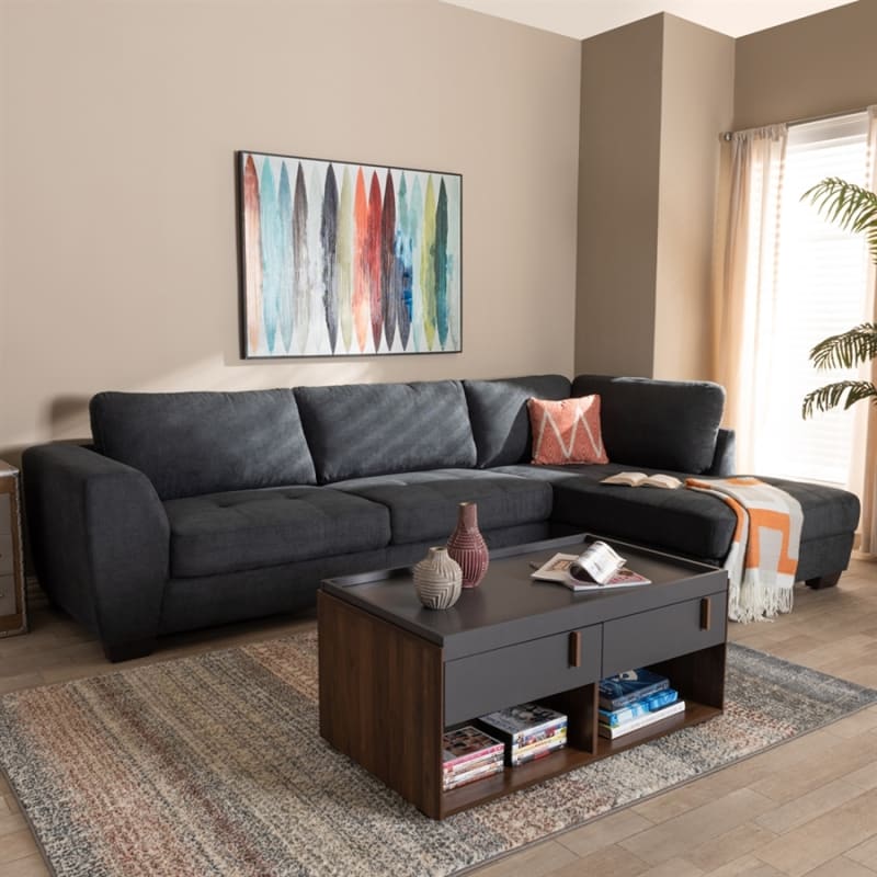 Petra Modern and Contemporary Charcoal Right Facing Sectional by Baxton Studio - BAX-U9380K-Dark Grey-RFC-SF