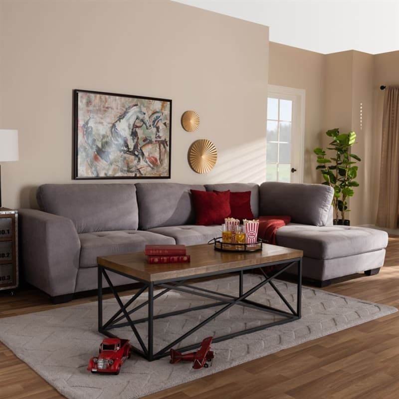 Petra Modern and Contemporary Gray Right Facing Sectional by Baxton Studio - BAX-U9380K-Grey-RFC-SF