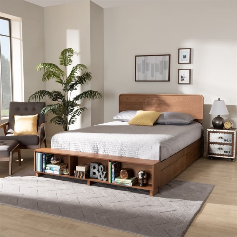 Vita Platform Storage Bed in Ash Walnut Brown Finish by Baxton Studio - BAX-Vita-Ash Walnut-Queen