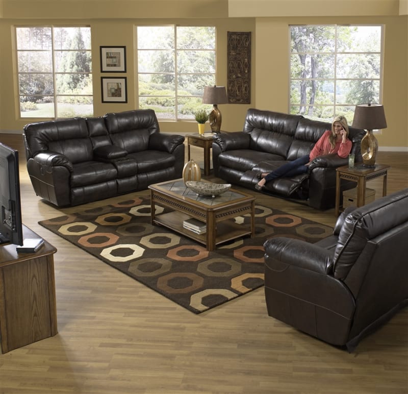 Larkin 2 Piece Lay Flat Reclining Set in Chestnut, Godiva, or Putty Leather by Catnapper - 139-SET
