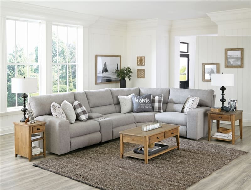 Rockport 5 Piece Manual Reclining Sectional in Grey Chenille Fabric by Catnapper - 150-05