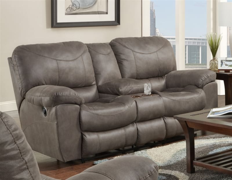 Trent Reclining Console Loveseat in Charcoal Color Fabric by Catnapper - 1929