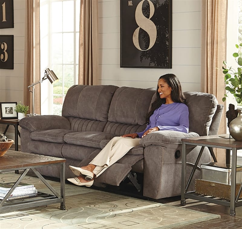 Reyes Lay Flat Reclining Sofa in Graphite Fabric by Catnapper - 2401-G