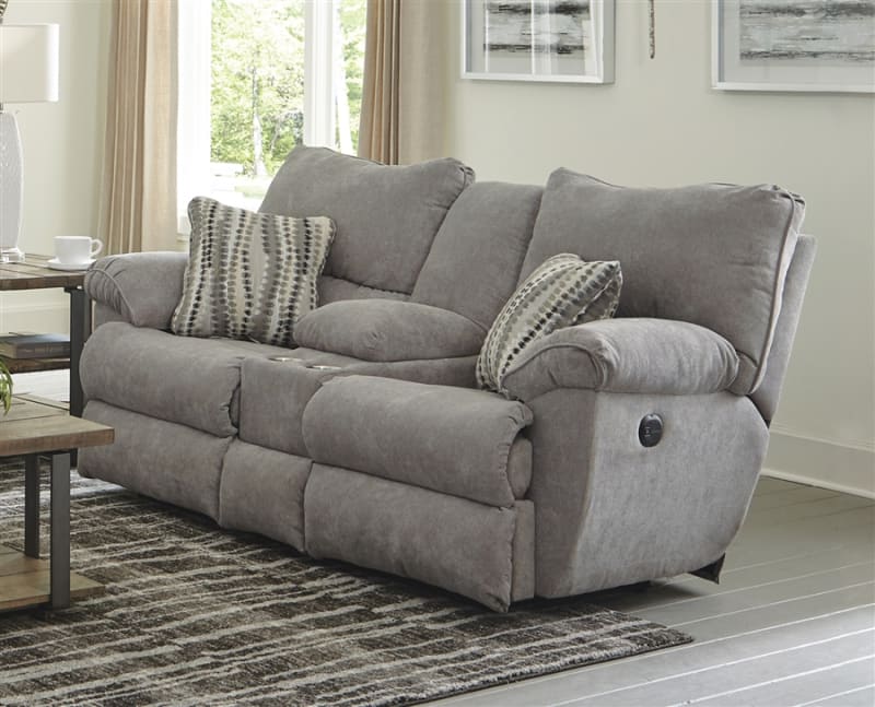Sadler Reclining Console Loveseat in Mica Color Fabric by Catnapper - 2419-M