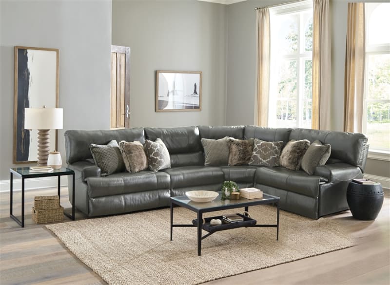 Como 4 Piece Manual Reclining Sectional in Steel Leather by Catnapper - 436-4-S