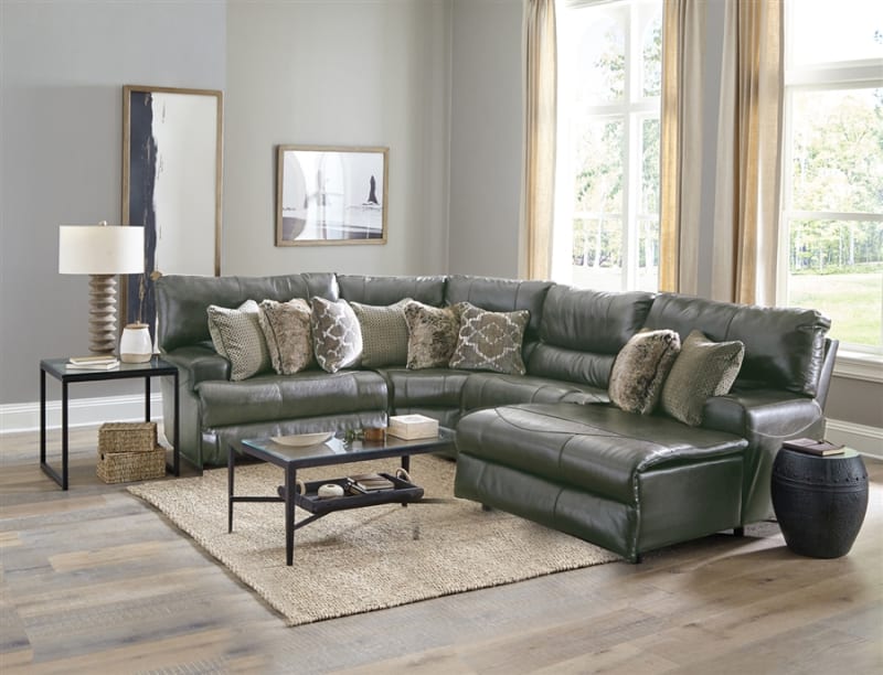 Como 4 Piece Manual Reclining Chaise Sectional in Steel Leather by Catnapper - 436-4C-S