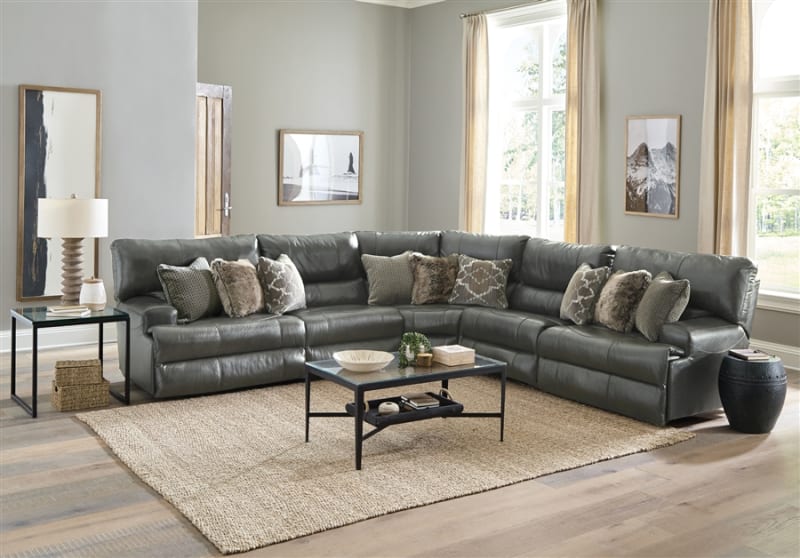 Como 5 Piece Manual Reclining Sectional in Steel Leather by Catnapper - 436-5-S
