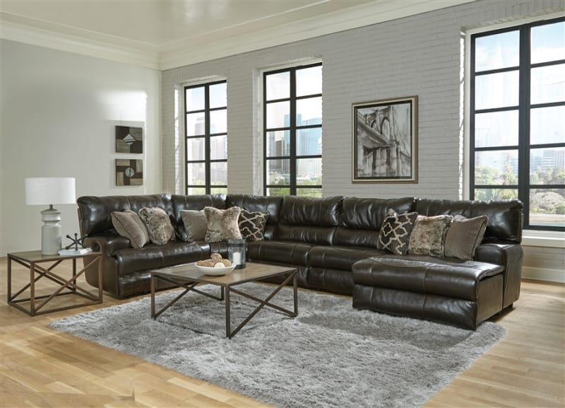 Como 5 Piece Manual Reclining Chaise Sectional in Chocolate Leather by Catnapper - 436-5C-CH
