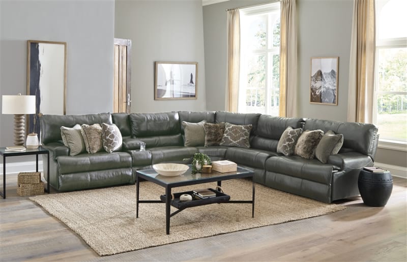 Como 6 Piece Manual Reclining Sectional in Steel Leather by Catnapper - 436-6-S