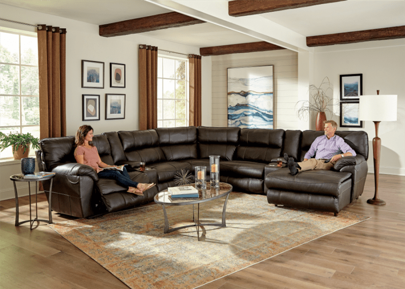 Maldini Zero Gravity Power Reclining Sectional with Shiatsu Massage in Coffee Leather by Catnapper - 445