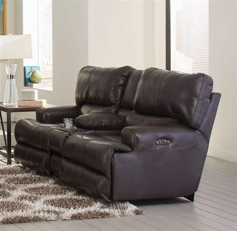Wembley Lay Flat Reclining Console Loveseat in Steel Leather by Catnapper - 4589-S