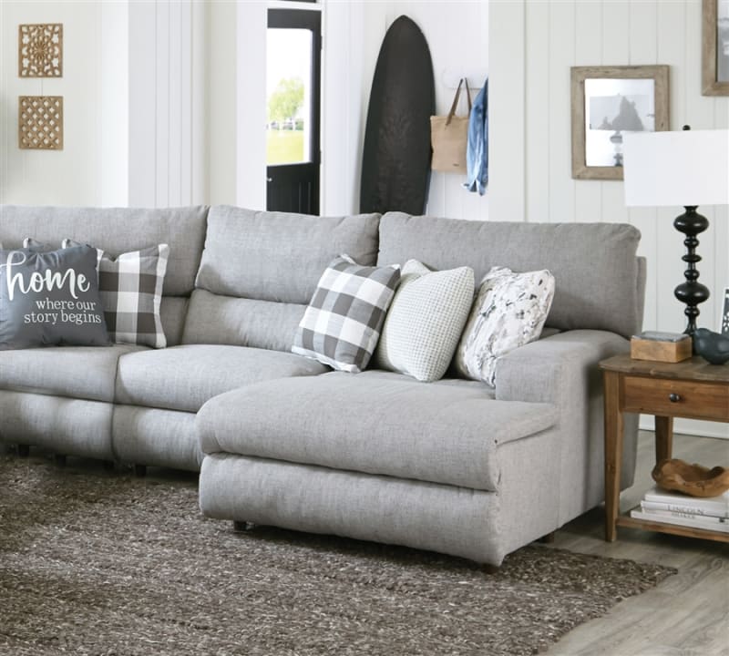 Rockport 3 Piece Chaise Power Reclining Sectional in Grey Chenille Fabric by Catnapper - 6150-03