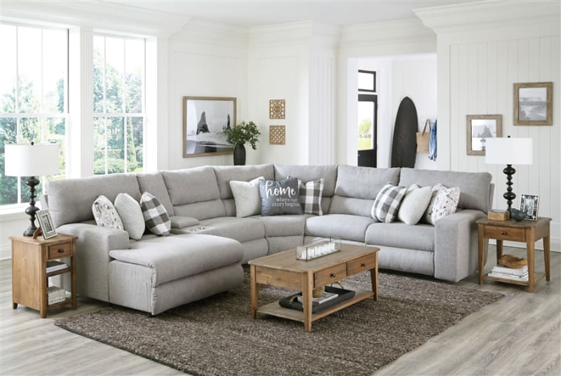 Rockport 6 Piece Chaise Power Reclining Sectional in Grey Chenille Fabric by Catnapper - 6150-6CH