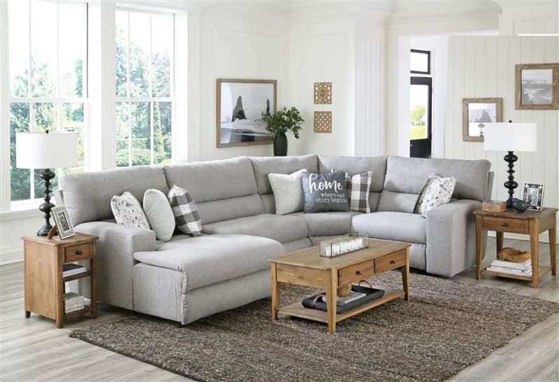 Rockport 4 Piece Chaise Power Reclining Sectional in Grey Chenille Fabric by Catnapper - 6150-LCH4