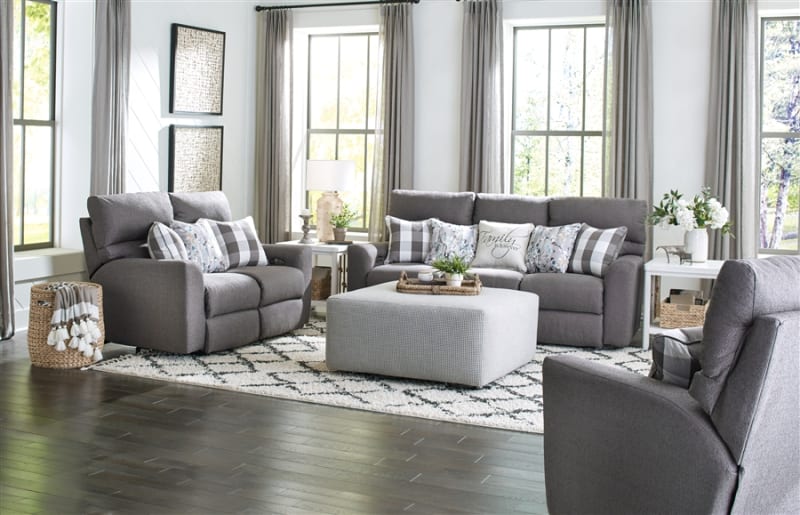 Searsport 2 Piece Power Headrest Reclining Sofa Set in Metal Chenille Fabric by Catnapper - 6180-SET-M