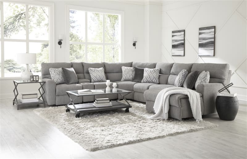 Sydney 7 Piece Chaise Power Reclining Sectional in Nature Grey Fabric by Catnapper - 6206-7C