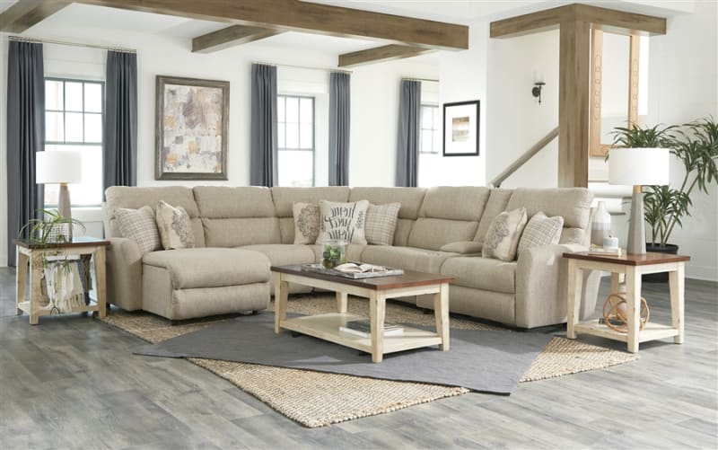 McPherson 6 Piece Power Reclining Sectional in Buff Chenille by Catnapper - 6261-6R