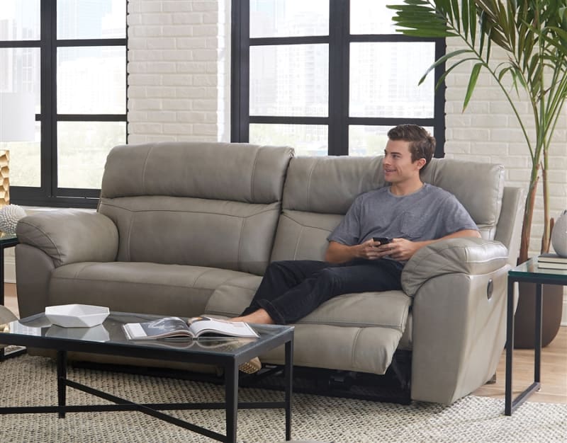 Costa Power Lay Flat Reclining Sofa in Putty Color Leather by Catnapper - 64071-P