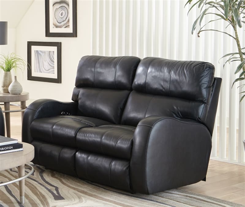 Angelo Power Headrest Power Lay Flat Reclining Loveseat in Black Leather by Catnapper - 64462-B