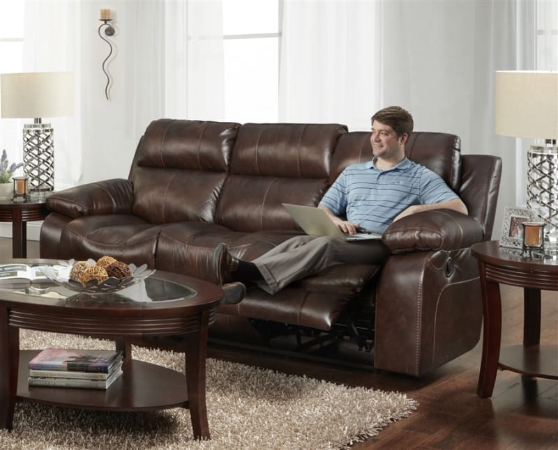 Positano Power Reclining Sofa in Cocoa Leather by Catnapper - 64991
