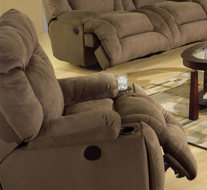 Jackpot Power Chaise Recliner with Cupholders in Coffee Microfiber Fabric by Catnapper - 6980-C