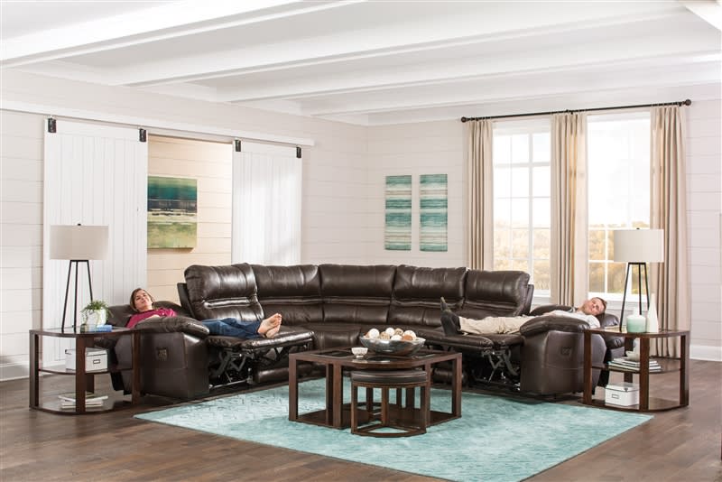 Bergamo 6 Piece Power Lumbar Reclining Sectional in Chocolate Leather by Catnapper - 7418-006