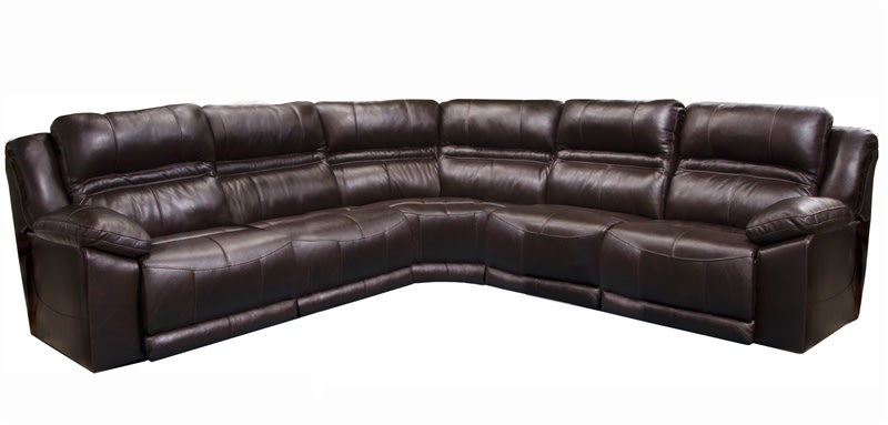 Bergamo 5 Piece Power Lumbar Reclining Sectional in Chocolate Leather by Catnapper - 7418-5