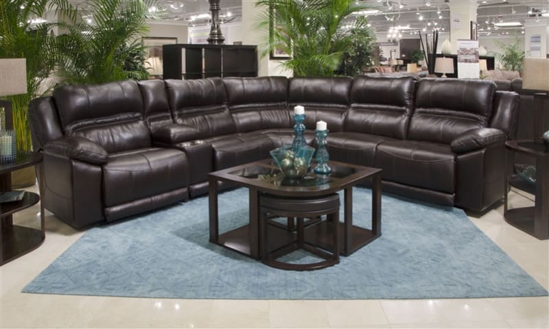 Bergamo 6 Piece Power Lumbar Reclining Sectional in Chocolate Leather by Catnapper - 7418-6