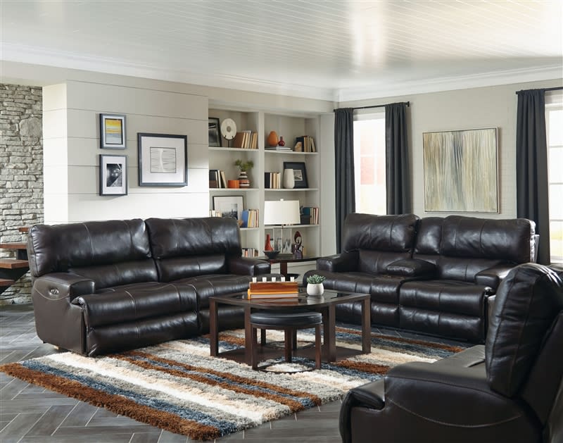 Wembley Power Headrest Power Lumbar 2 Piece Lay Flat Power Reclining Sofa Set in Chocolate Leather by Catnapper - 76458-SET-CH